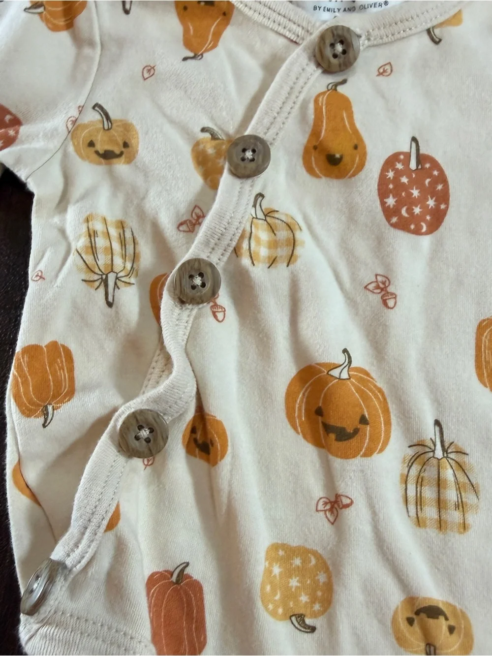 Rabbit & Bear Snap Baby Bodysuits - Pumpkins White and Tan Sz 3-6M